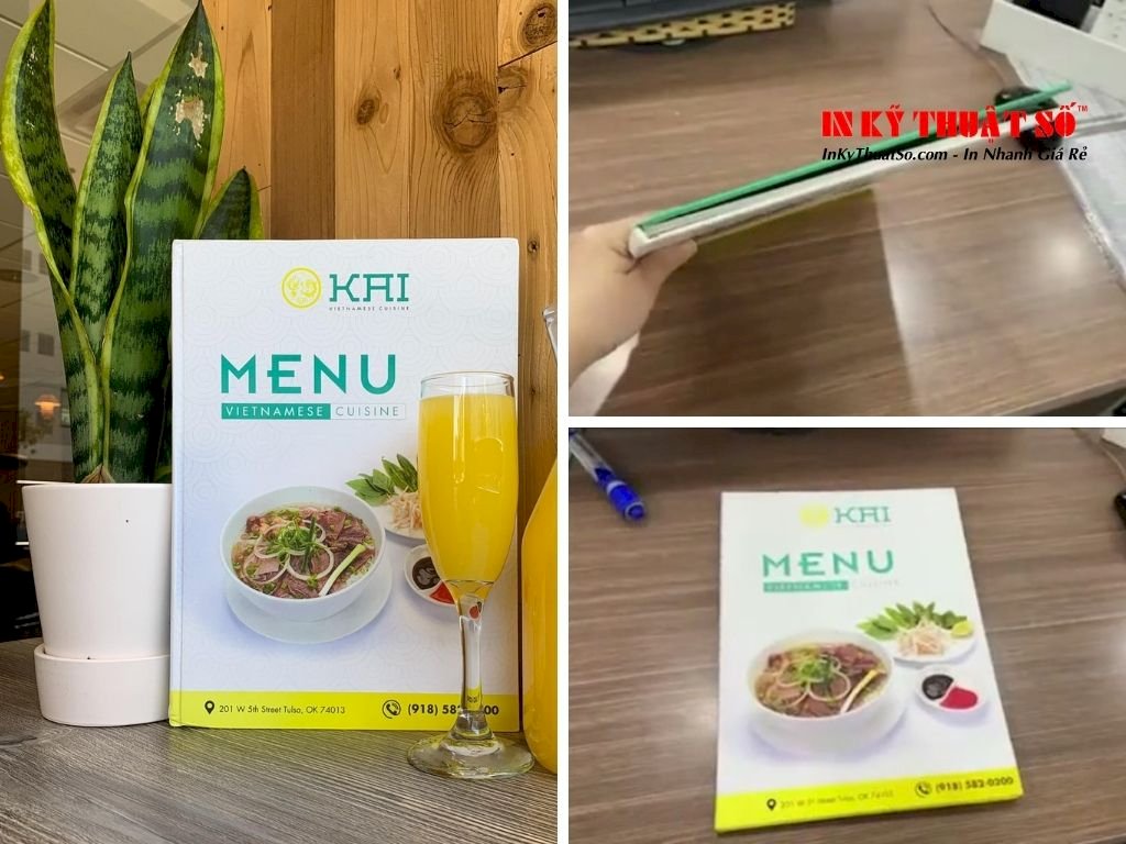 Nhà in menu bìa bồi Carton cứng - đặt làm menu, thực đơn cho quán phở bò, phở gà