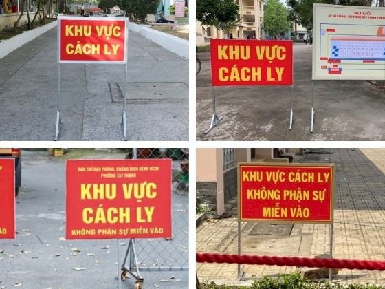 Standee chân sắt, khung sắt: Khu vực cách ly, hạn chế tiếp xúc, không phận sự miễn vào