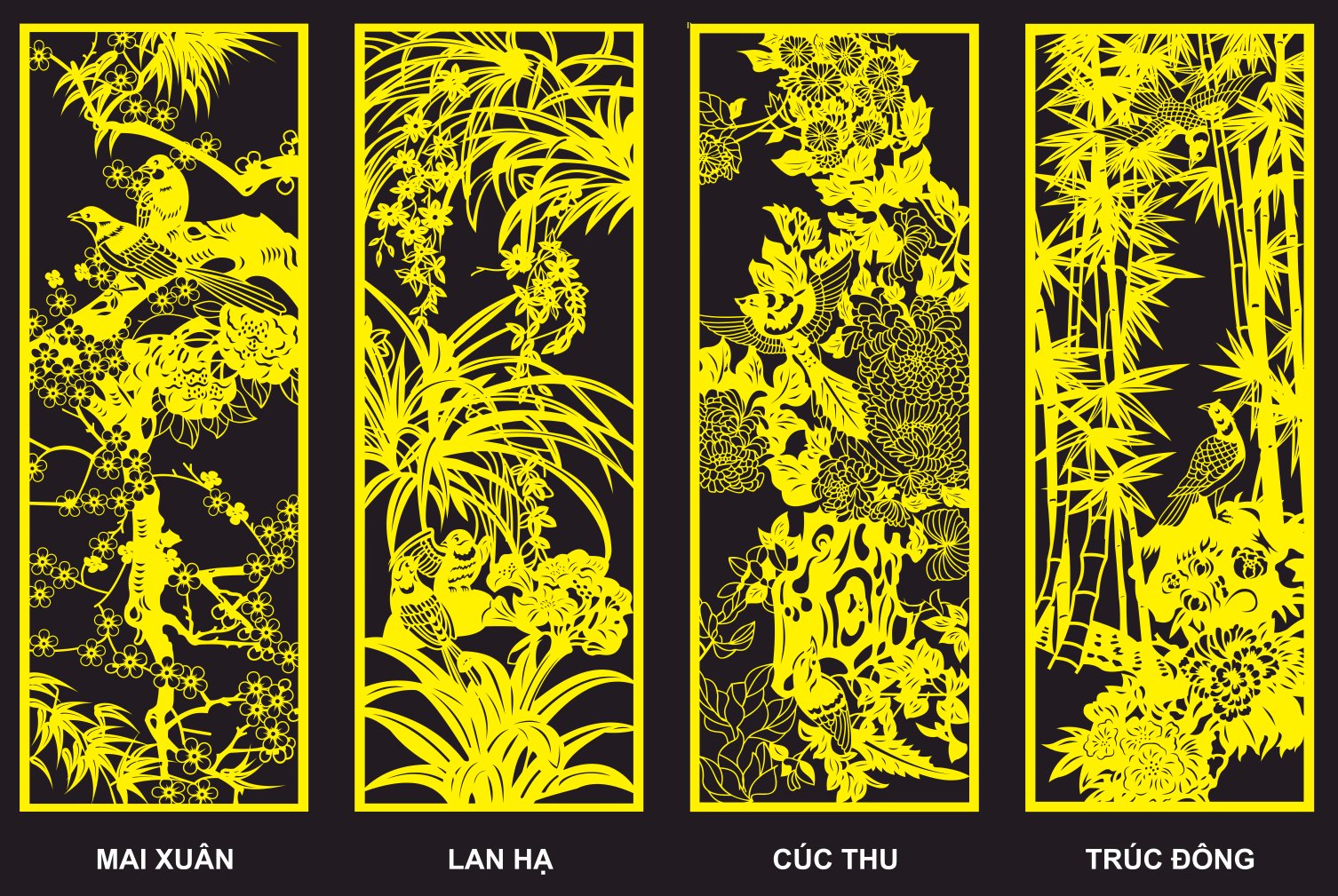 Tải tùng cúc trúc mai vector, mai lan cúc trúc vector file Corel miễn phí