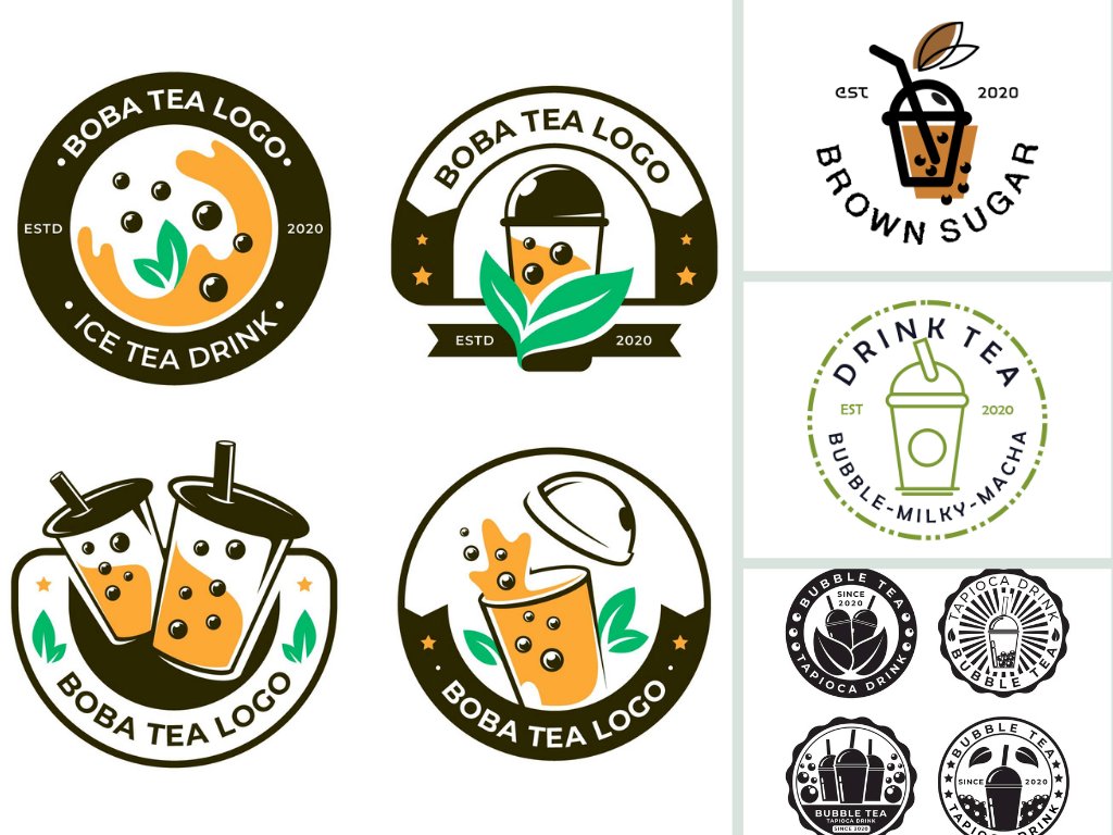 Tải mẫu logo trà sữa tròn file vector AI, EPS, JPEG, JPG, SVG, PDF