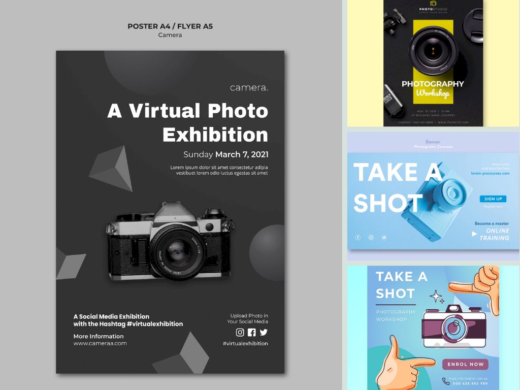 Mẫu banner camera đẹp, chất file vector AI, EPS, PSD