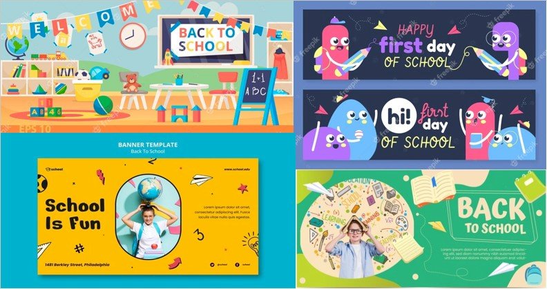 Mẫu banner khai giảng đẹp, dễ thương file Vectors, AI, EPS, PSD