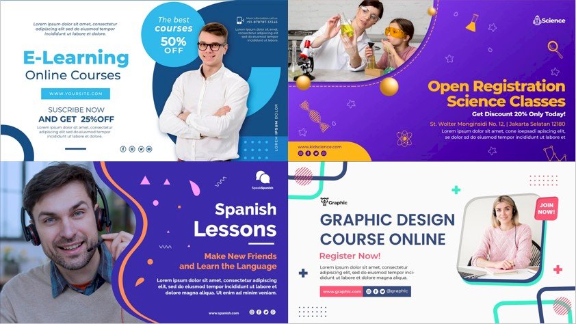Mẫu banner khoá học đẹp, chuyên nghiệp file vector AI, EPS, PSD