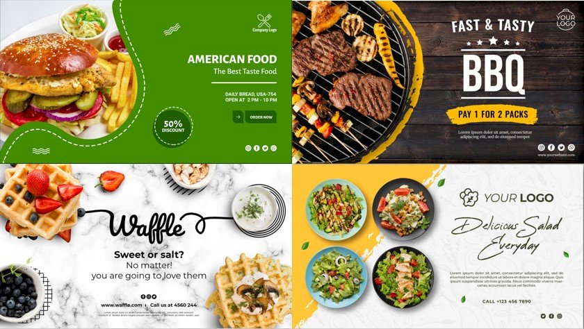 Mẫu banner nhà hàng đẹp, thu hút file vector AI, EPS, PSD