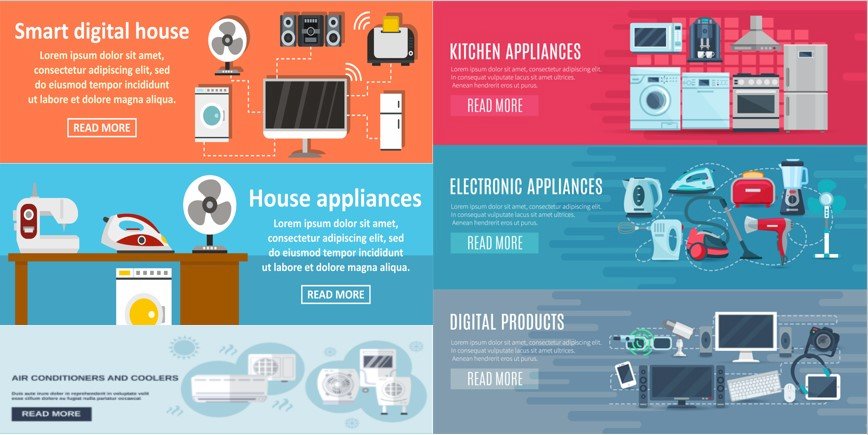 Mẫu banner thiết bị điện đẹp file Vectors, AI, EPS, PSD
