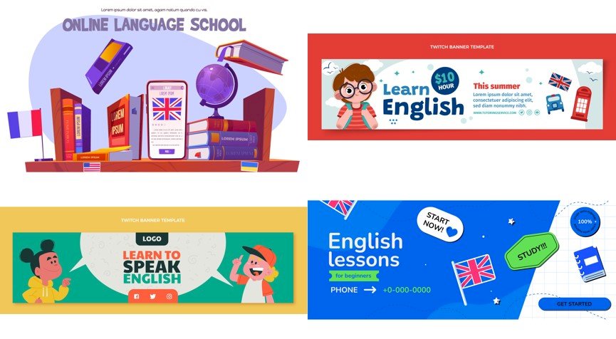 Mẫu banner trung tâm tiếng Anh đẹp file Vectors, AI, EPS, PSD