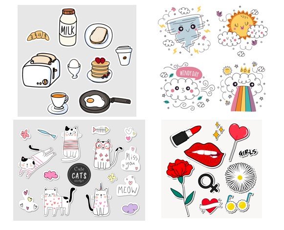 Top 100 mẫu doodle tô màu sticker cute, dễ thương, chất, ngầu file PNG,  Vector