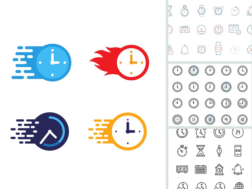 Mẫu icon đồng hồ đẹp file vector AI, EPS, PSD