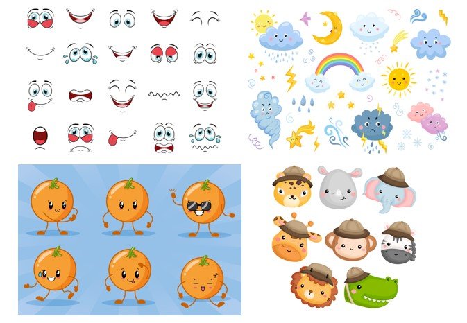 Mẫu icon hoạt hình đẹp, dễ thương vector AI, EPS, PSD