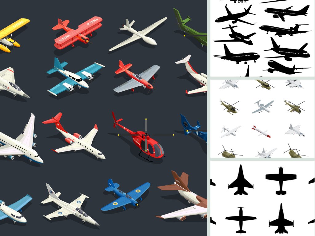 Mẫu icon máy bay đẹp, chất, ngầu file vector AI, EPS, PSD