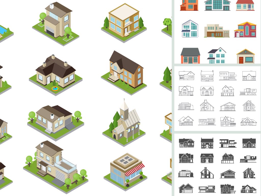 Mẫu icon nhà đẹp, chất file vector AI, EPS, PSD