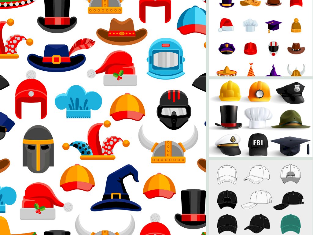 Mẫu nón, mũ icon đẹp, chất, ngầu, dễ thương file vector AI, EPS, PSD