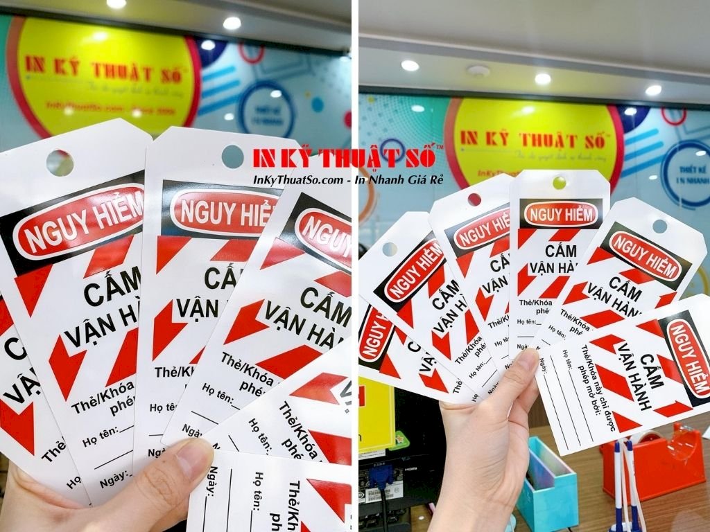 In thẻ cảnh báo cấm vận hành, tag out - lock out, khóa LOTO, thẻ cách ly, Danger an toàn nhựa dẻo mỏng