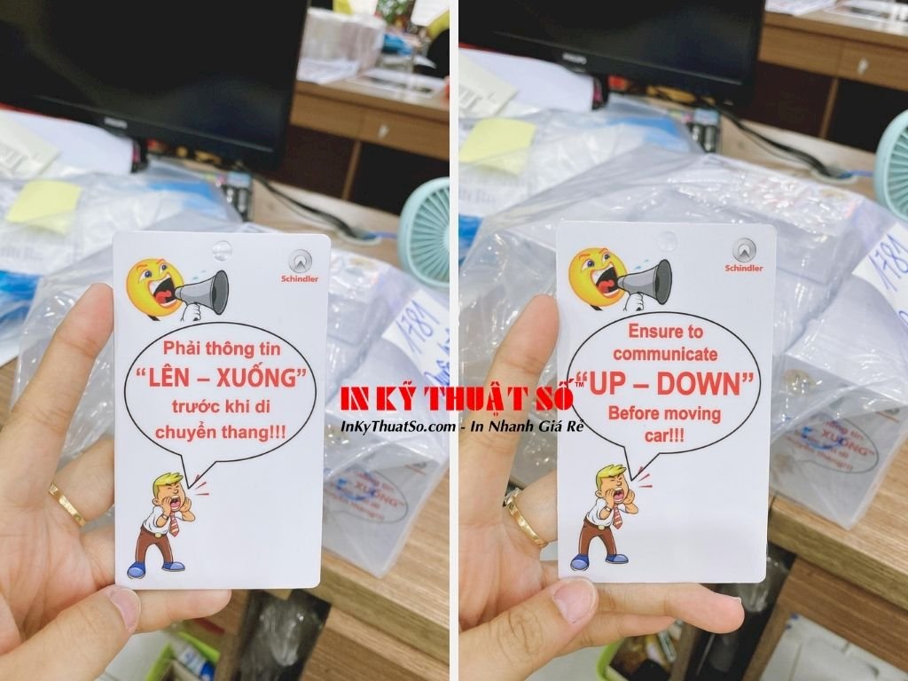 In thẻ nhựa an toàn, thẻ PVC an toàn Safety song ngữ