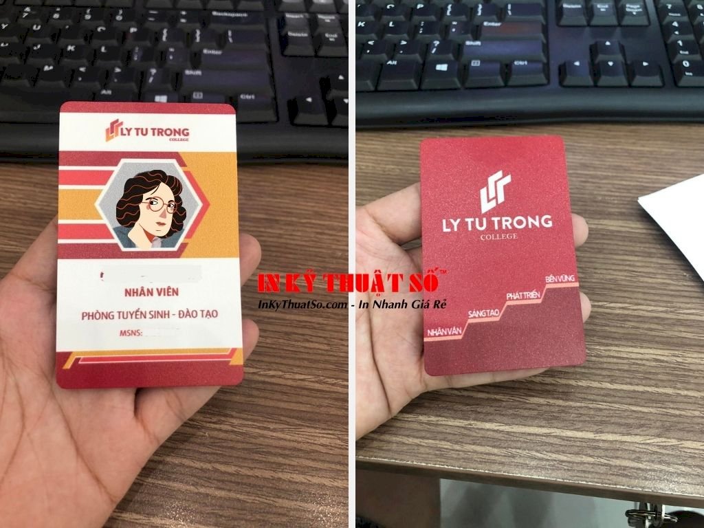 In thẻ nhân viên ép mờ sần, thẻ nhựa PVC cán mờ