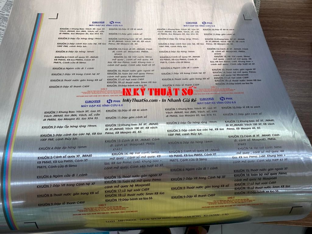 Dịch vụ in tem decal nhôm xước bạc, xước đen, xước xám, xước đỏ, in UV tem nhôm xước kim loại siêu mỏng