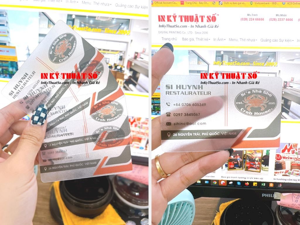 In card visit trong suốt ép mờ sần, bo tròn 4 góc, tích hợp mã QR code