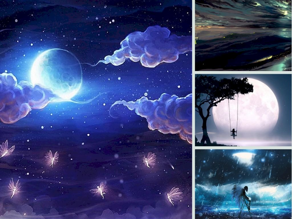 vẽ tranh phong cảnh đêm trăng đơn giản