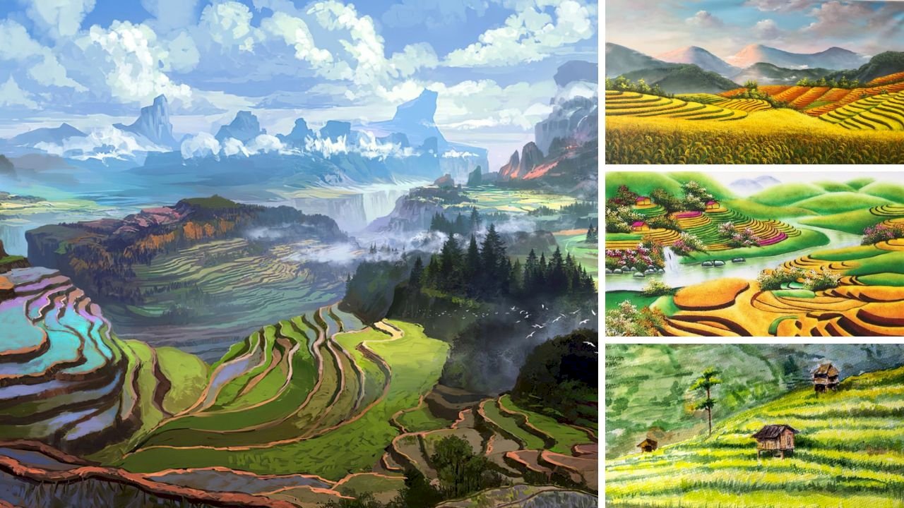 101 mẫu tranh phong cảnh ruộng bậc thang đẹp nhất, chất lượng cao, tải miễn phí