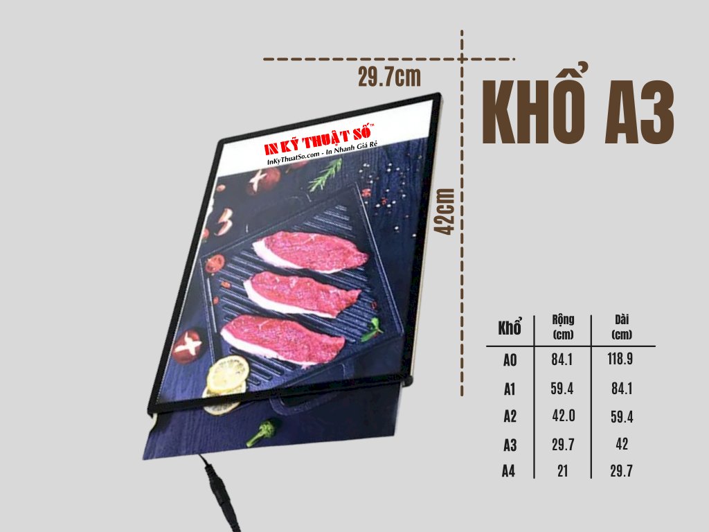 Hộp đèn Led A3 siêu mỏng, Menu Led thay nội dung, Poster Tranh điện bán hàng, biển Led quảng cáo - INKTS1004