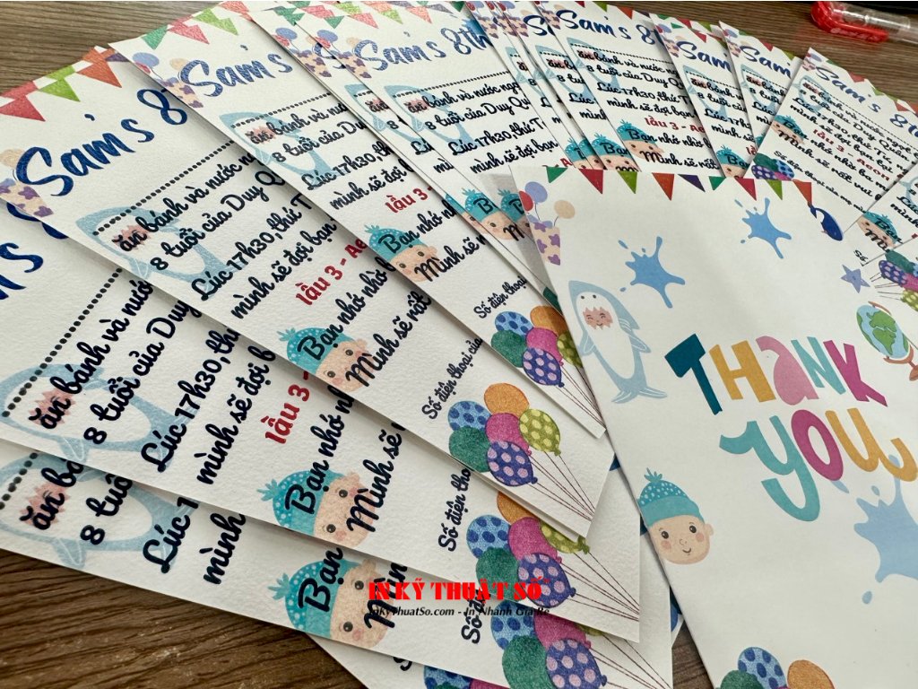 In thiệp mời sinh nhật 8 tuổi cho bé, thiệp in giấy mỹ thuật Koehler K04 - INKTS985