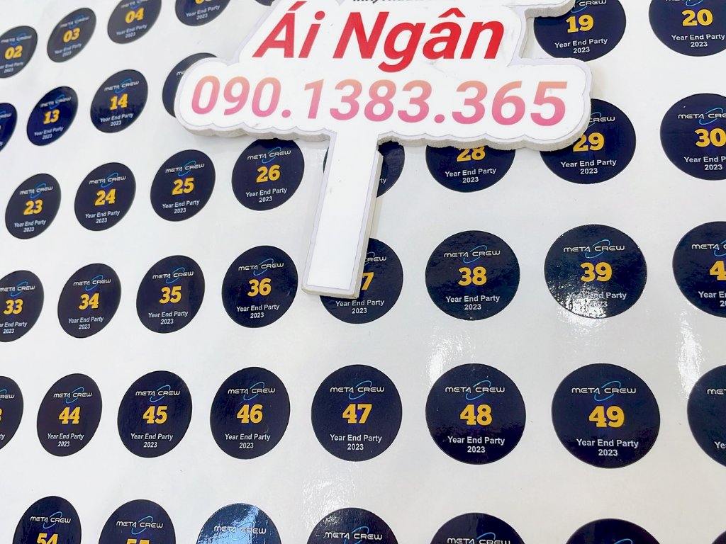 Sticker Decal số thứ tự in logo công ty Check-in và quay số trúng thưởng tiệc Year End Party- INKTS1064