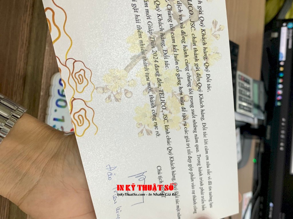 In thiệp chúc Tết khách hàng, đối tác, in thiệp giấy mỹ thuật nhũ bạc - INKTS1155