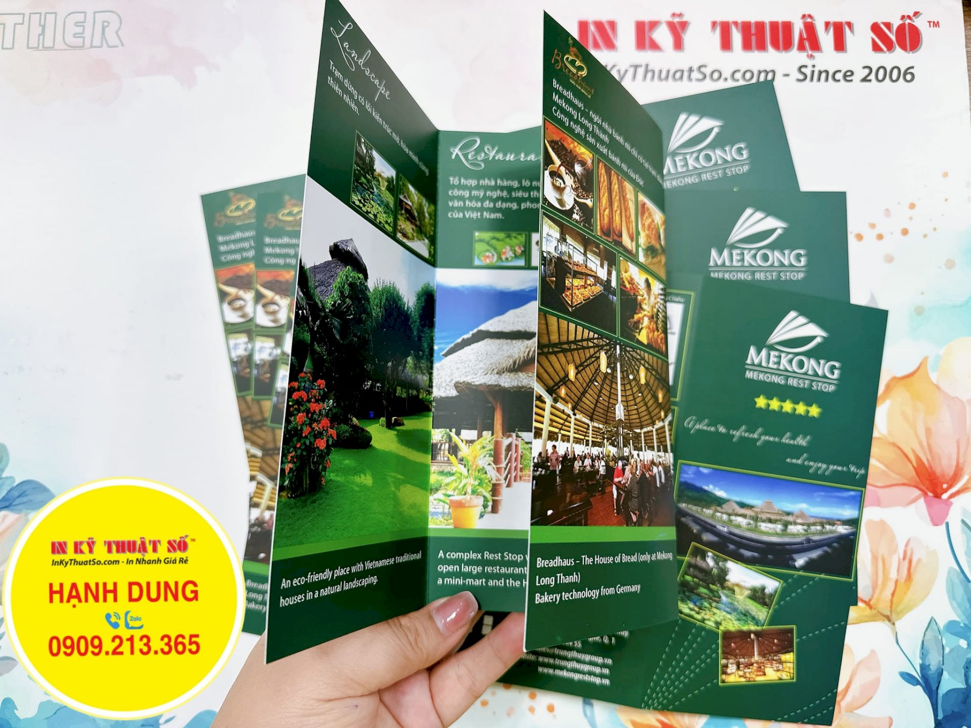 In brochure giới thiệu trạm dừng chân, in brochure song ngữ Việt Anh, có hỗ trợ test màu trước in - INKTS1241
