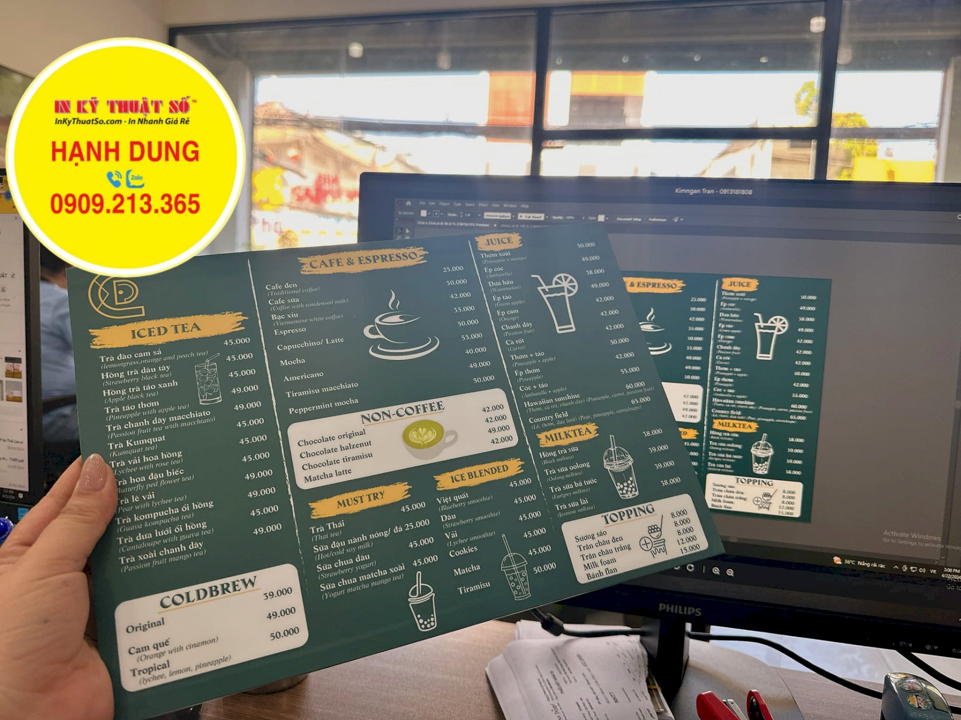 In menu dạng tấm cầm tay quán cà phê, menu quán cà phê song ngữ Việt ...