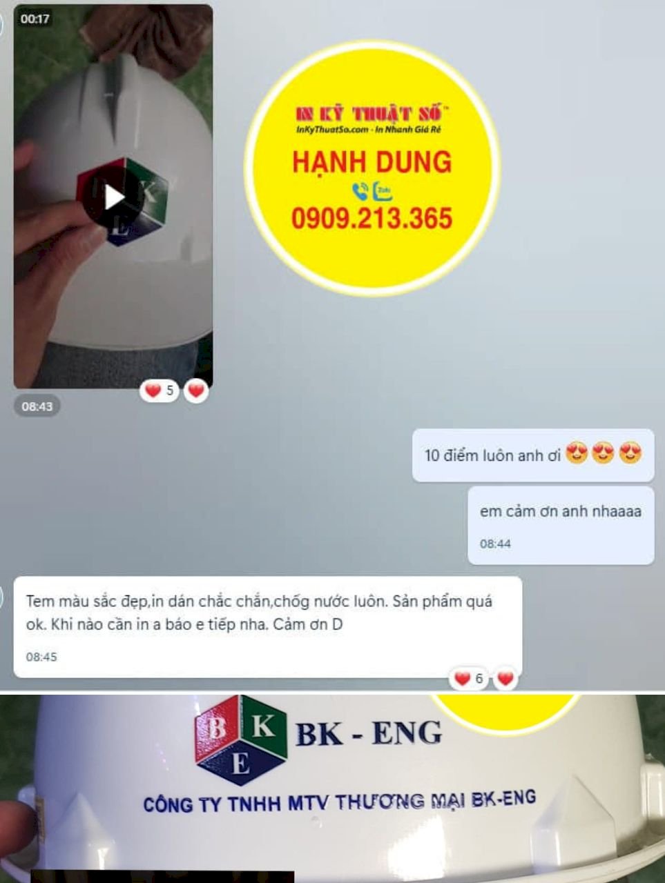 In chữ lên nón từ tem nhãn UV DTF dán nón bảo hộ lao động - In Kỹ Thuật Số Since 2006