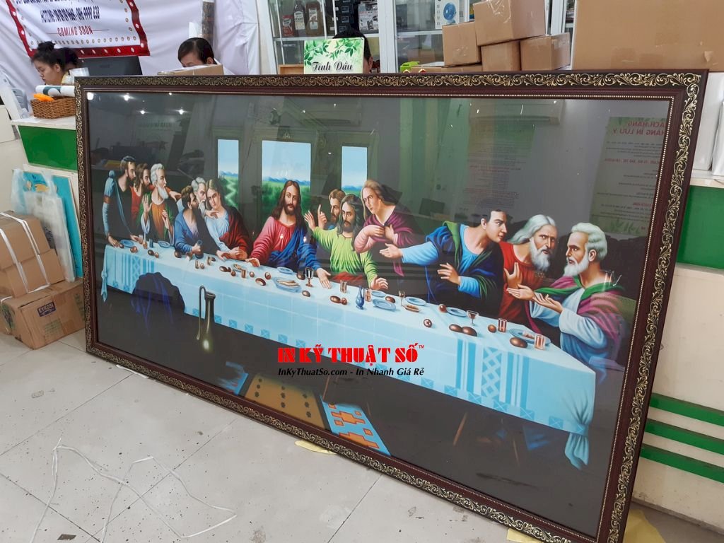 Thành phẩm in tranh Bữa tiệc ly - The Last Supper (Leonardo da Vinci) tại In Kỹ Thuật Số | Khung viền hoa văn
