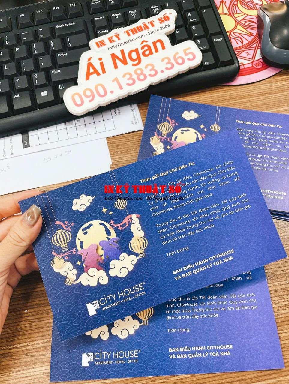 In thiệp chúc mừng Trung thu cho khách hàng, thiệp Trung thu in giấy mỹ thuật tái chế thân thiện môi trường Econo 350gsm - INKTS1824