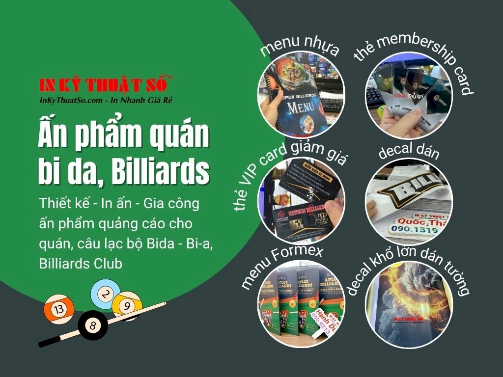 Dịch vụ in ấn cho quán bida, câu lạc bộ Bi-a, Billiards club