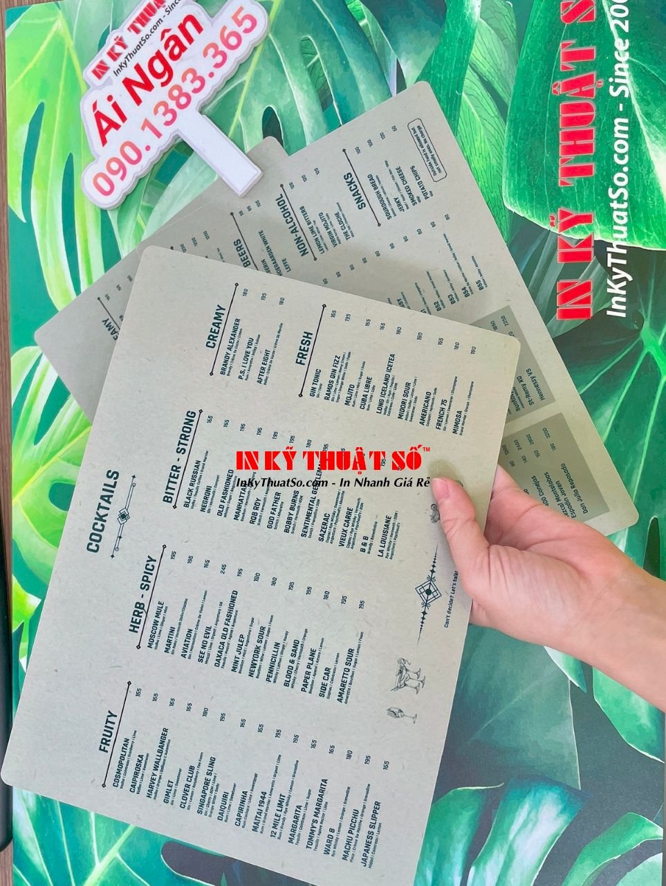In menu nhựa chống nước, menu drink, menu thức uống quán bar club ...