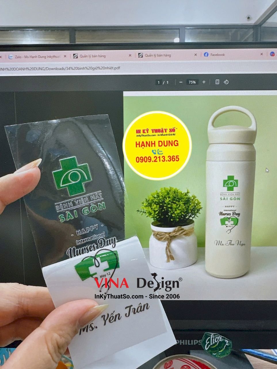 In UV DTF dán bình nước giữ nhiệt quà tặng ngày kỷ niệm Quốc Tế Điều Dưỡng - INKTS3461