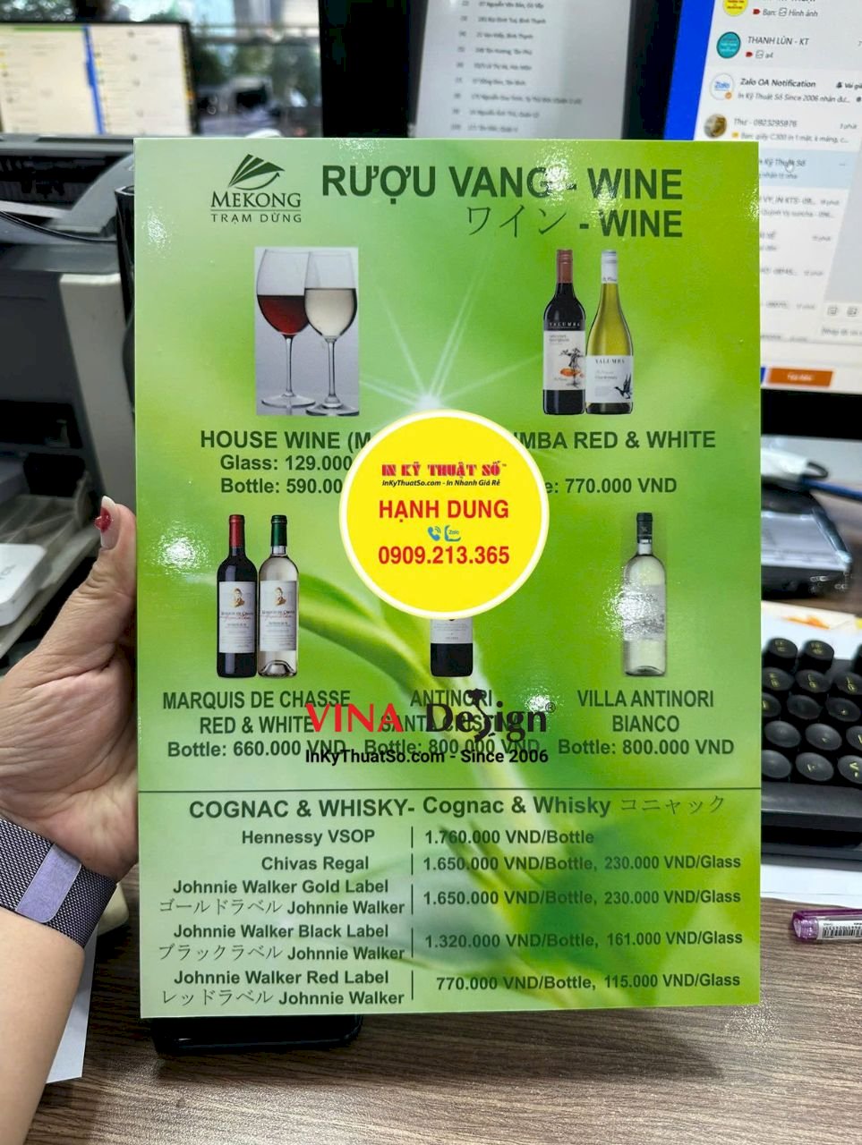 Drinks Menu tấm Formex cầm tay cho trạm dừng chân, in PP cán formex khổ ...