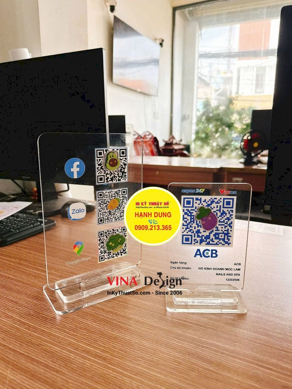 In standee Mica quét mã QRcode tài khoản Hộ Kinh Doanh & Facebook, Zalo ...