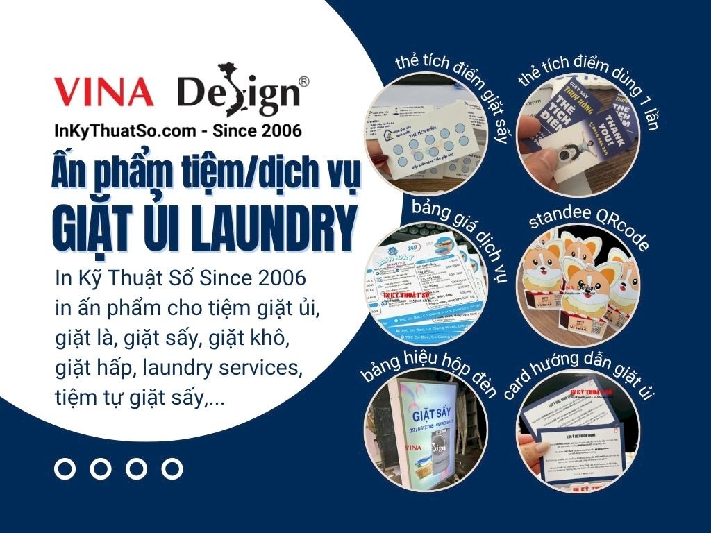 Dịch vụ in ấn cho tiệm giặt ủi, giặt là, giặt sấy, giặt khô, giặt hấp, laundry services, tiệm tự giặt sấy
