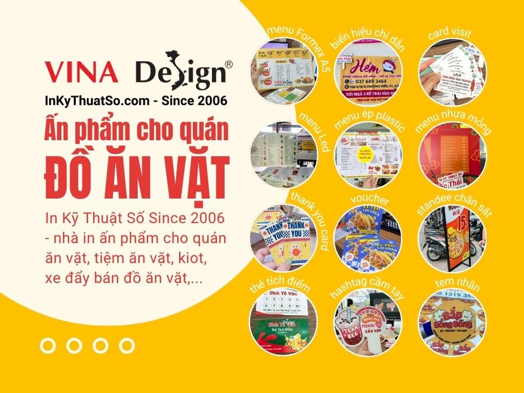 Dịch vụ in ấn cho quán ăn vặt, tiệm ăn vặt, xe ăn vặt