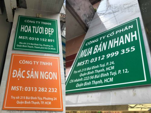 Làm bảng tên công ty, bảng số nhà bằng in PP mực dầu cán Formex