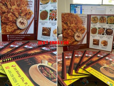 In menu nhà hàng, nhựa mỏng đóng gáy lò xo, in laser, cán mờ - INKTS311