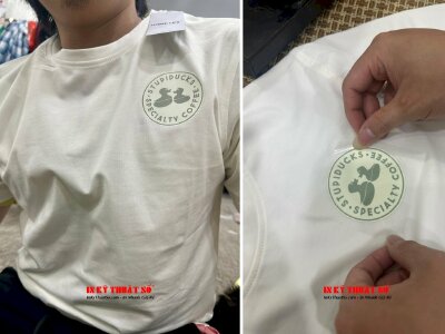 In áo đồng phục quán cafe, in logo tròn ngực áo, slogan lưng áo - INKTS735