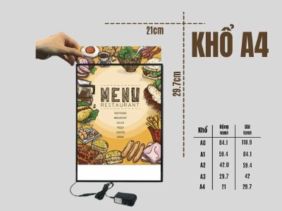 Hộp đèn Led A4 siêu mỏng, Menu Led thay nội dung, Poster Tranh điện bán hàng, biển Led quảng cáo - INKTS1005