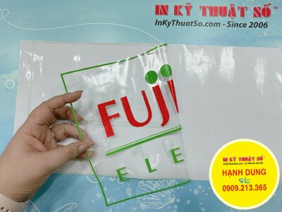 In ấn logo công ty thang máy, in logo Decal trong suốt dán kính, in Decal ngược UV mực trắng - INKTS984