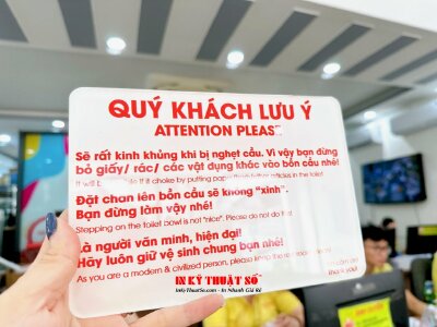 In bảng thông báo bằng Mica treo tường WC cho nhà hàng Quý khách hàng lưu ý Attention Please song ngữ Việt Anh - INKTS944