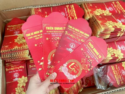 In bao lì xì Phật giáo, bao lì xì Thành Kính Cúng Dường, phong bao lì xì đựng câu đối, chúc Tết hái lộc đầu xuân tại Chùa, hàng gửi đi Mỹ từ TPHCM - INKTS983