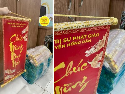 In cặp liễn tết Chúc Mừng Năm Mới làm quà tặng từ ban trị sự Phật Giáo - INKTS1139