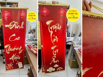 In Silk liễn câu đối Tết Đỉnh Cao Thương Hiệu, Triệu Lời Tri Ân trang trí văn phòng công ty - INKTS1129