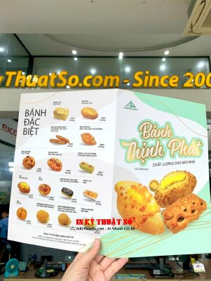 In brochure tiệm bánh ngọt, brochure A3 in Offset giấy C250gsm, gia công cấn 1 đường - INKTS1785