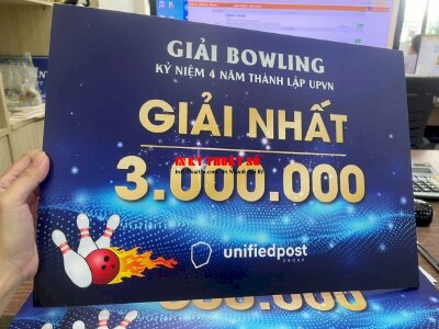 In bảng trao thưởng khổ A3 từ in PP bồi formex cán màng mờ, bảng trao giải Bowling - INKTS1936